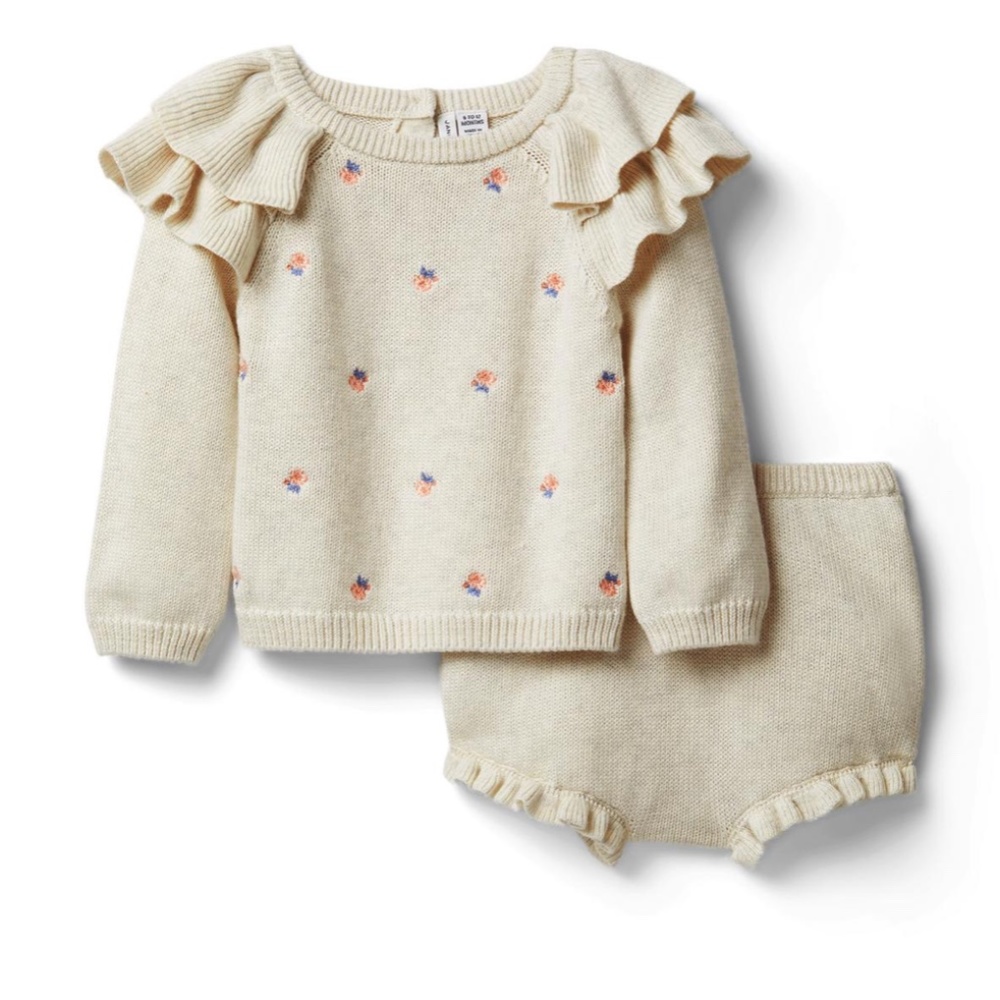 Janie & jack embroidered Floral SWEATER MATCHING SET 12-18 months